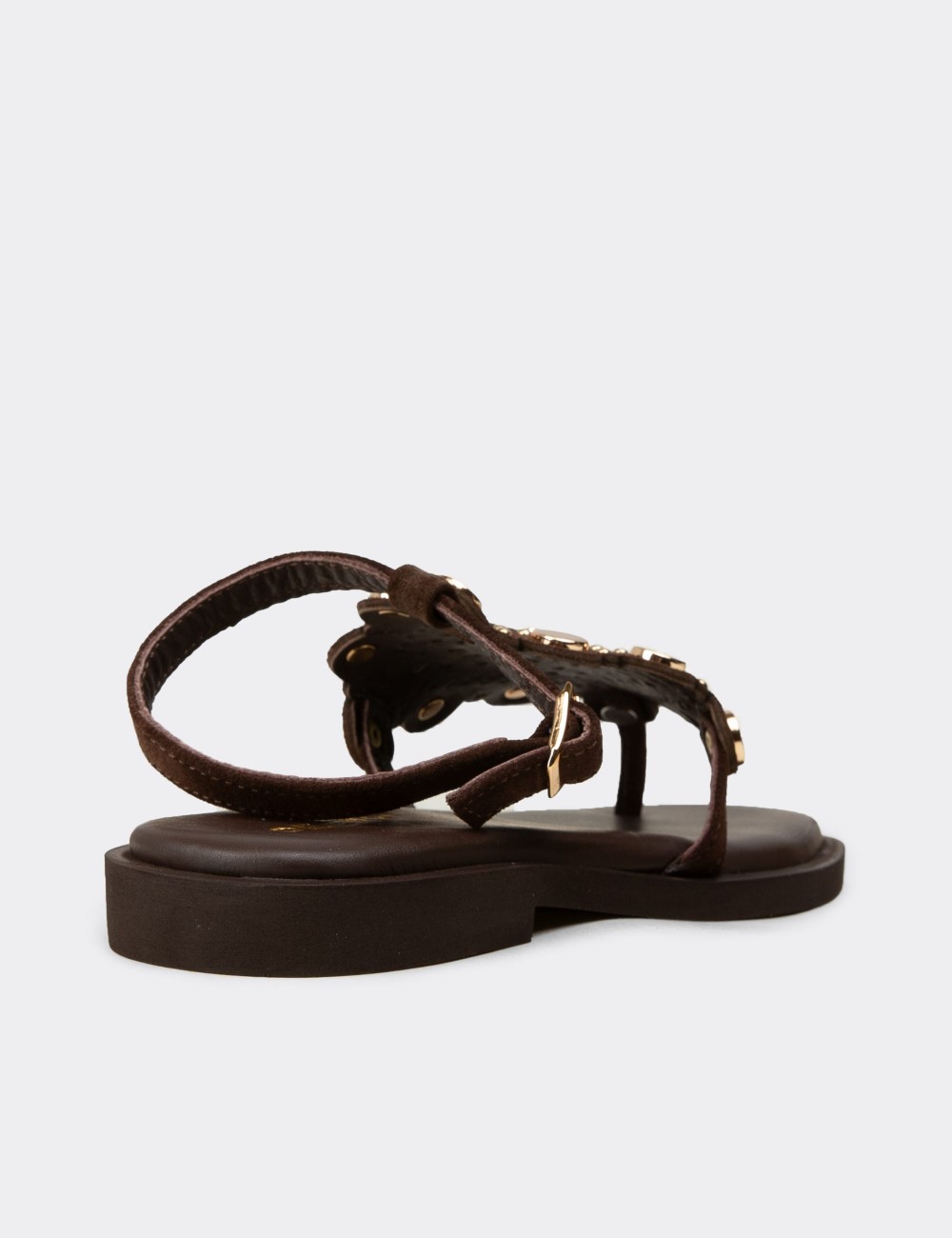 Women's Brown Suede Leather Sandals - 24715ZKHVC01
