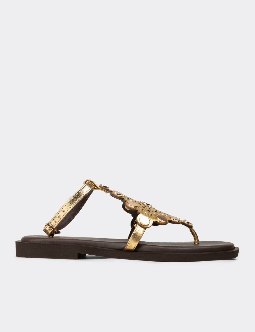 Women's Gold Leather Sandals - 24715ZALTC01