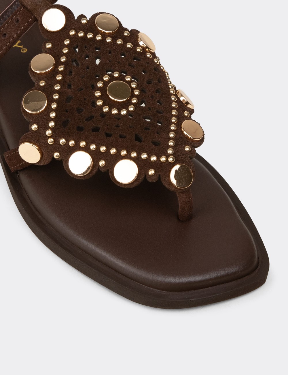Women's Brown Suede Leather Sandals - 24715ZKHVC01