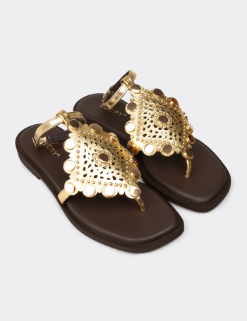 Women's Gold Leather Sandals