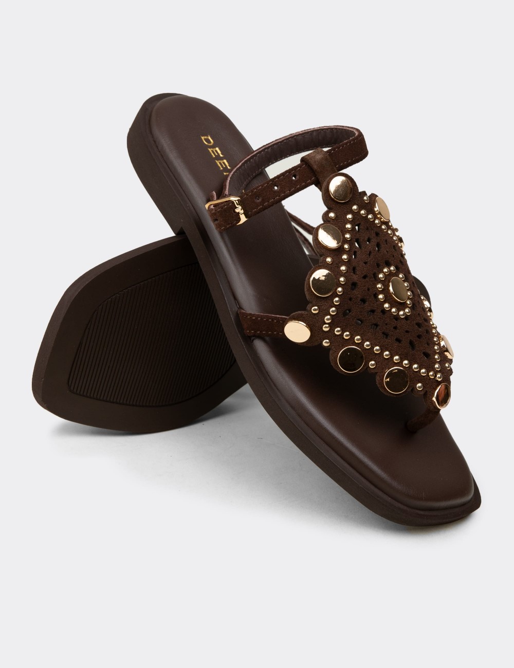 Women's Brown Suede Leather Sandals - 24715ZKHVC01