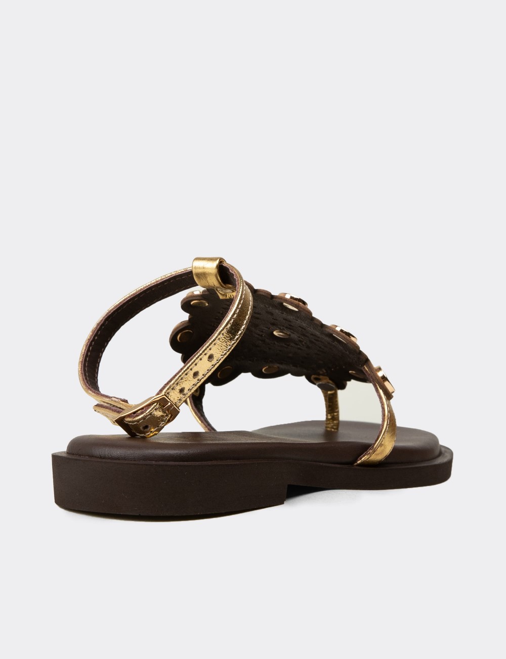 Women's Gold Leather Sandals - 24715ZALTC01