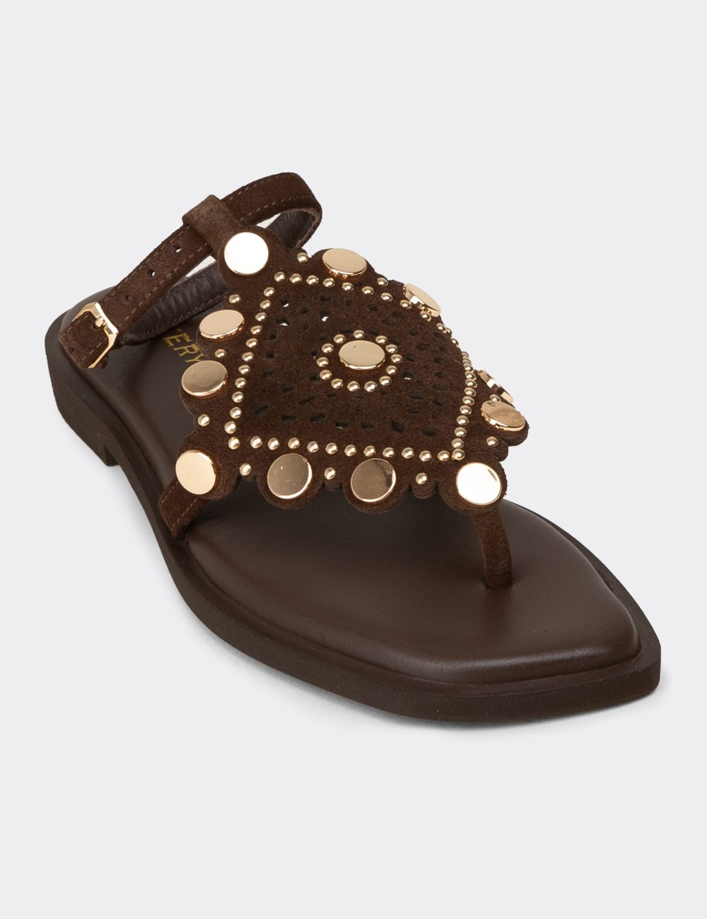 Women's Brown Suede Leather Sandals - 24715ZKHVC01