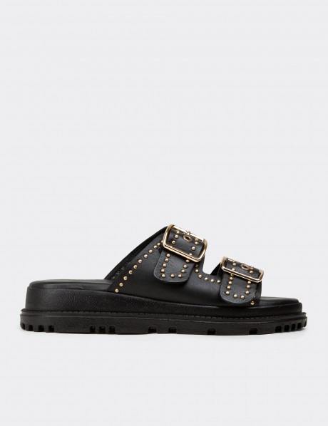 Female Black Leather Sandals
