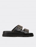 Female Black Leather Sandals