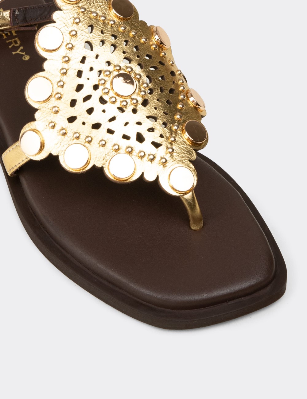 Women's Gold Leather Sandals - 24715ZALTC01