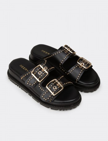 Female Black Leather Sandals