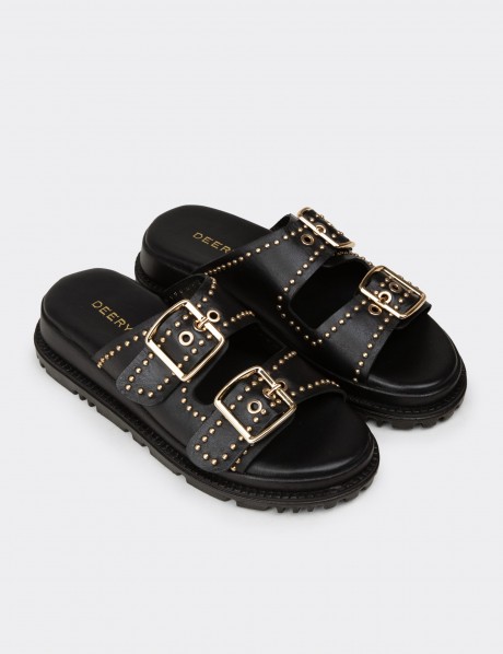 Female Black Leather Sandals