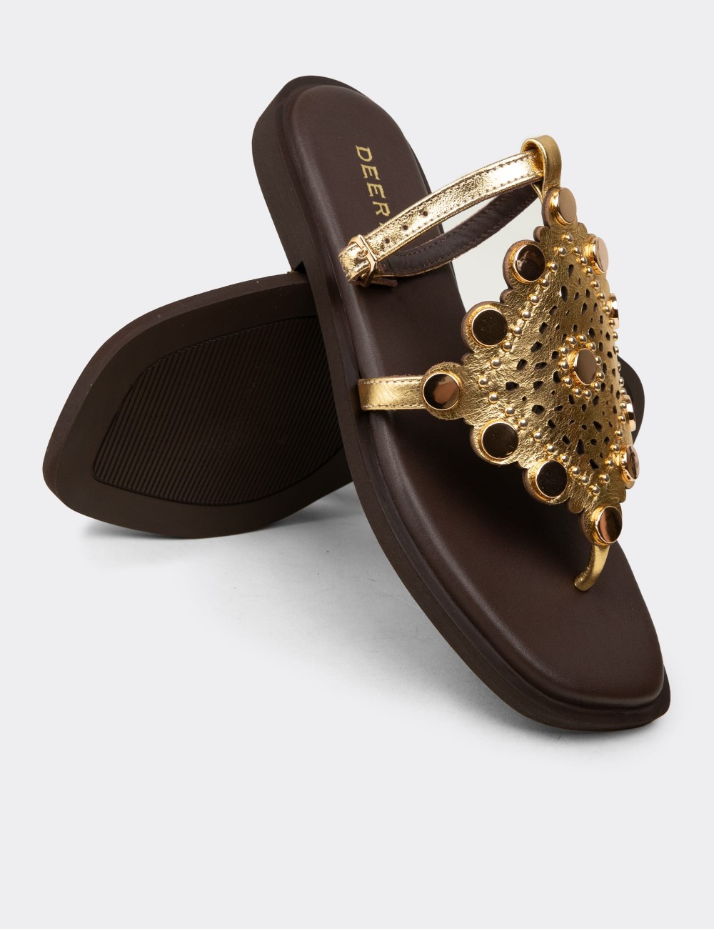 Women's Gold Leather Sandals - 24715ZALTC01