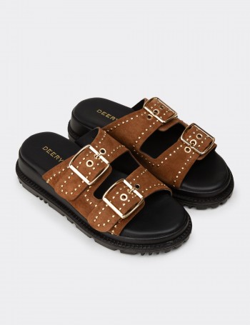 Women's Tan Suede Leather Flip-Flops