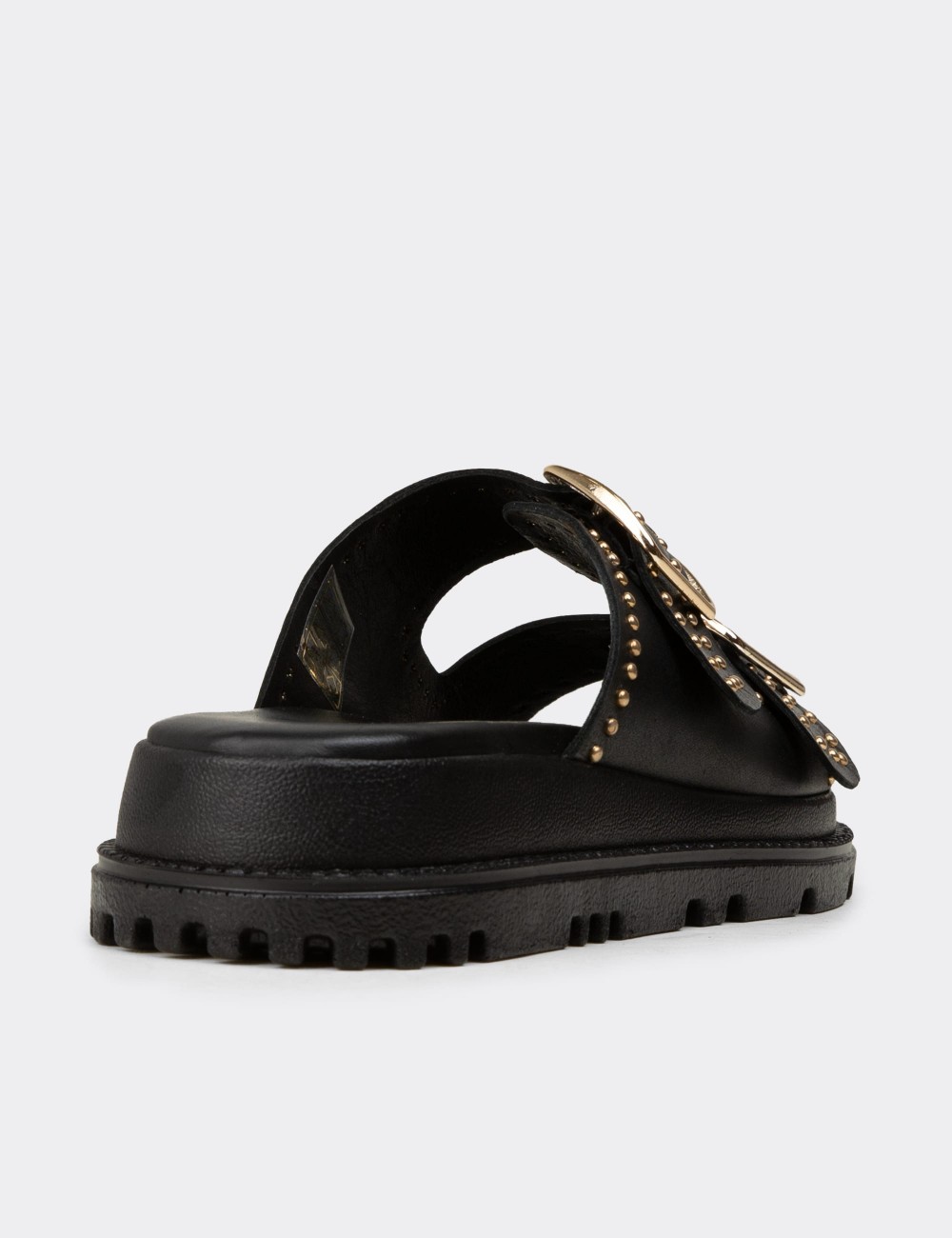 Female Black Leather Sandals - 58607ZSYHC01