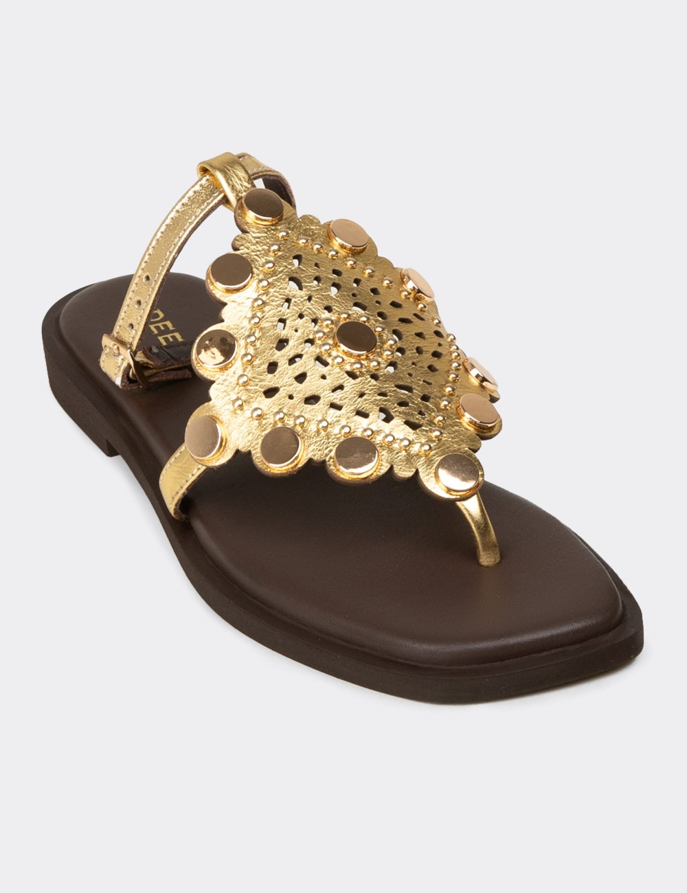 Women's Gold Leather Sandals - 24715ZALTC01