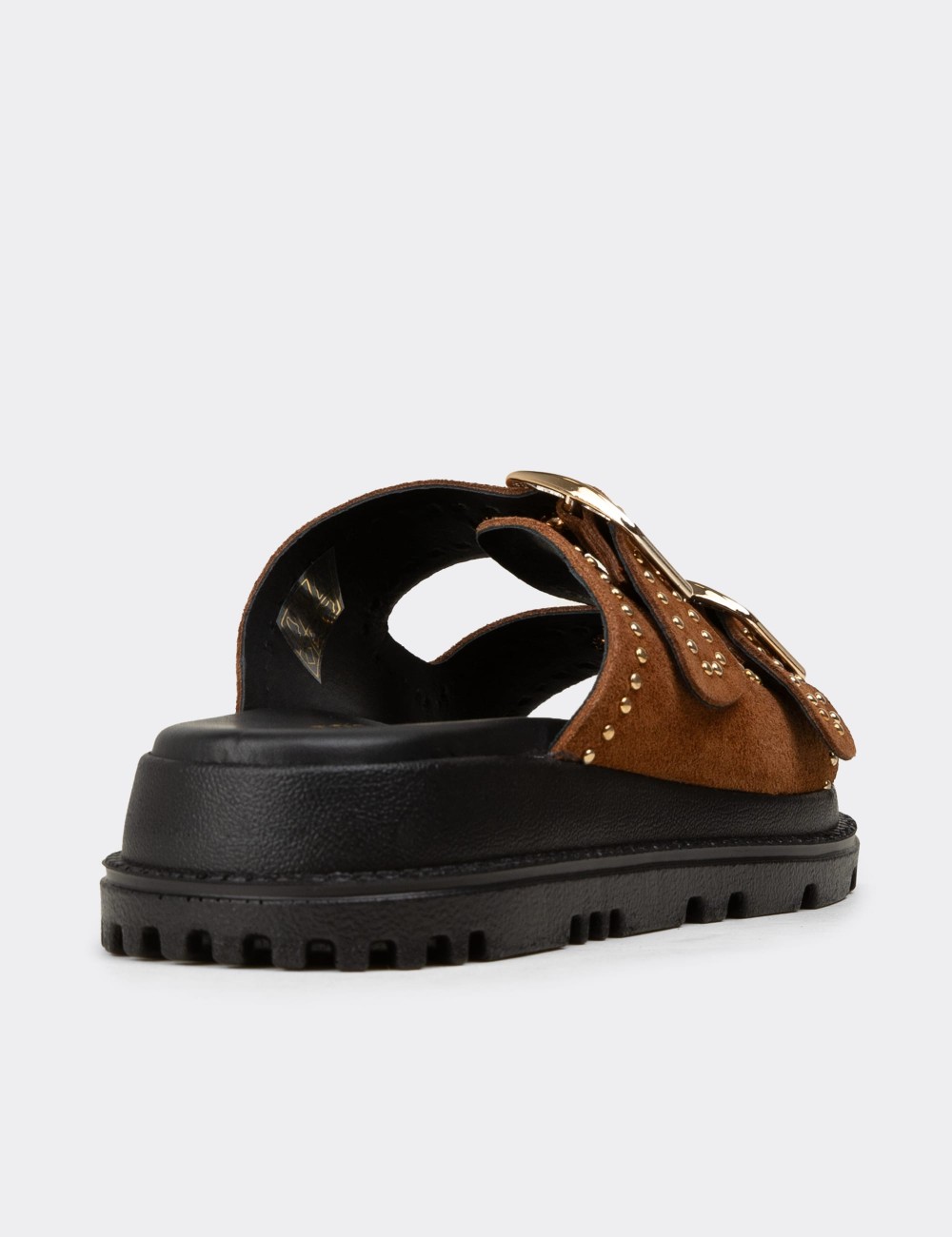 Women's Tan Suede Leather Flip-Flops - 58607ZTBAC01
