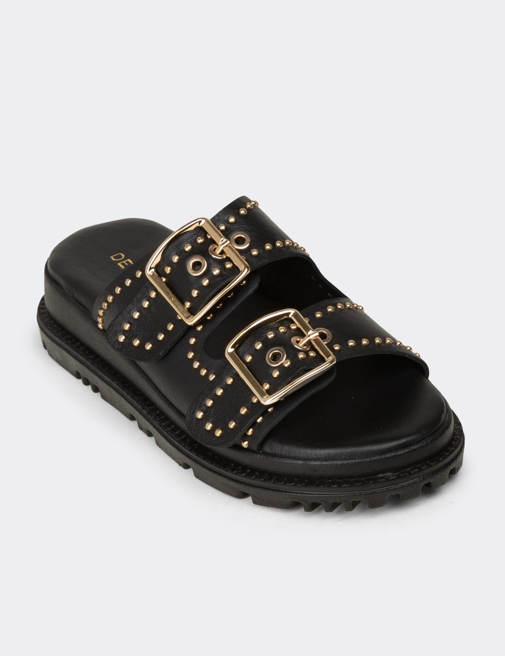 Female Black Leather Sandals - 58607ZSYHC01
