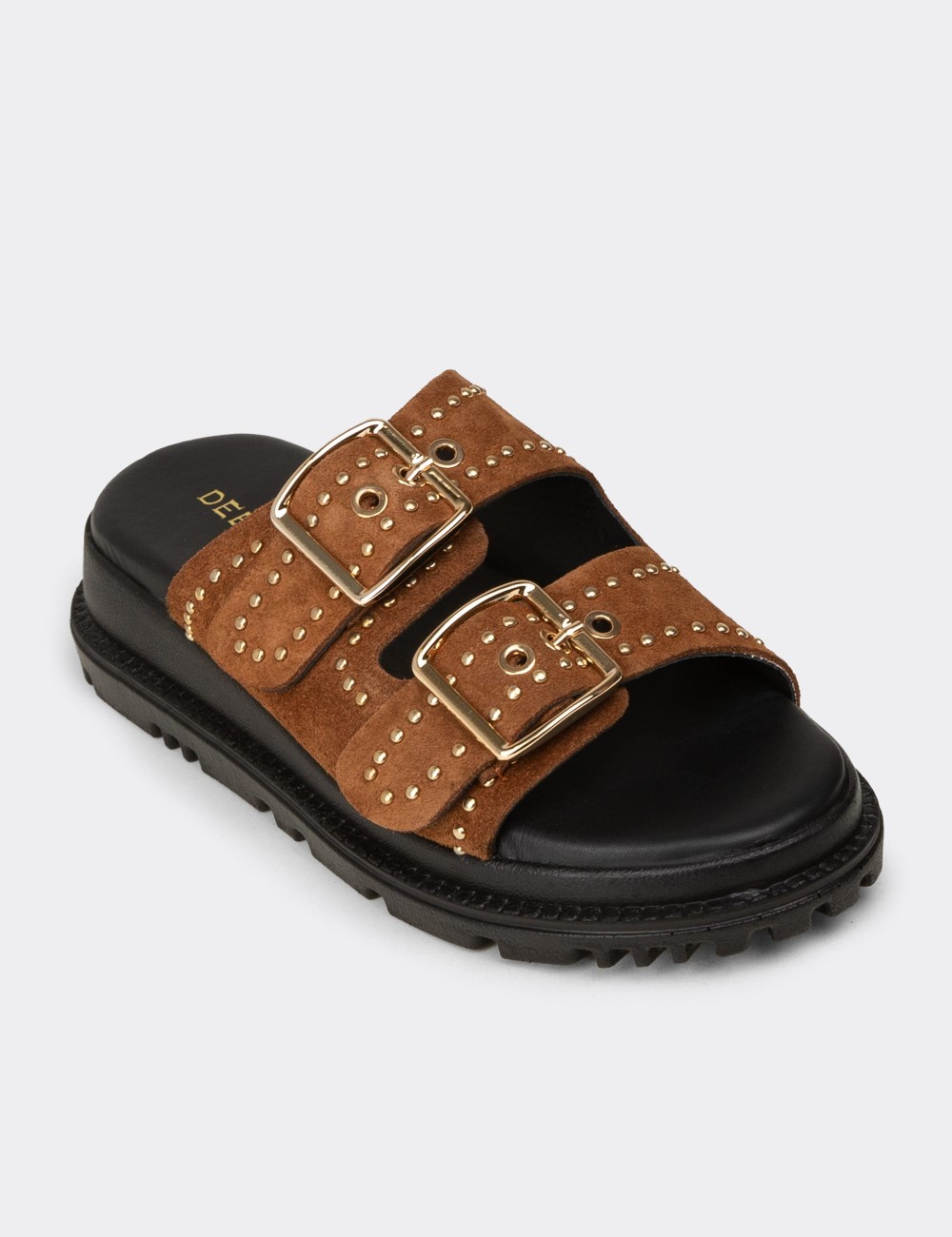 Women's Tan Suede Leather Flip-Flops - 58607ZTBAC01