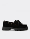 Women's Marine Black Suede Leather Loafers