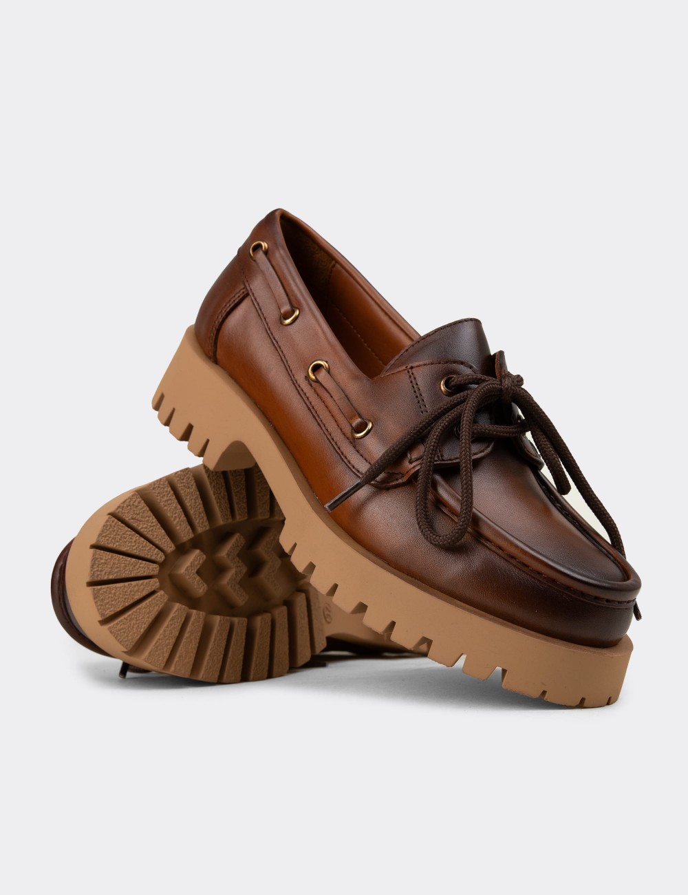 Women's Marine Tan Leather Loafers - 02036ZTBAC02
