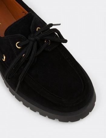 Women's Marine Black Suede Leather Loafers