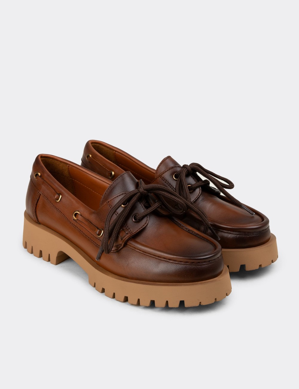 Women's Marine Tan Leather Loafers - 02036ZTBAC02