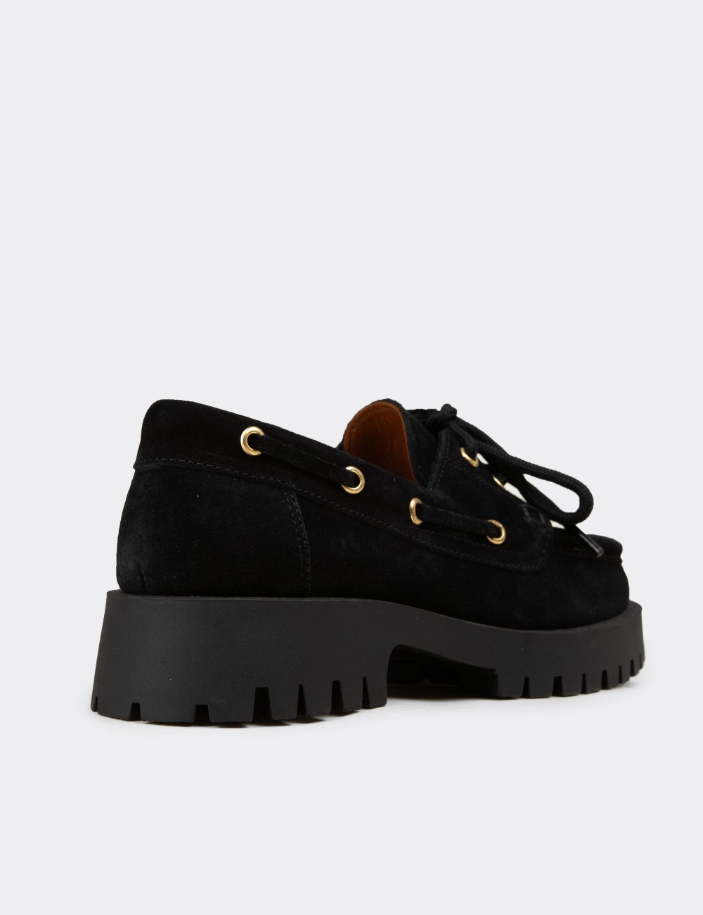 Women's Marine Black Suede Leather Loafers - 02036ZSYHC01