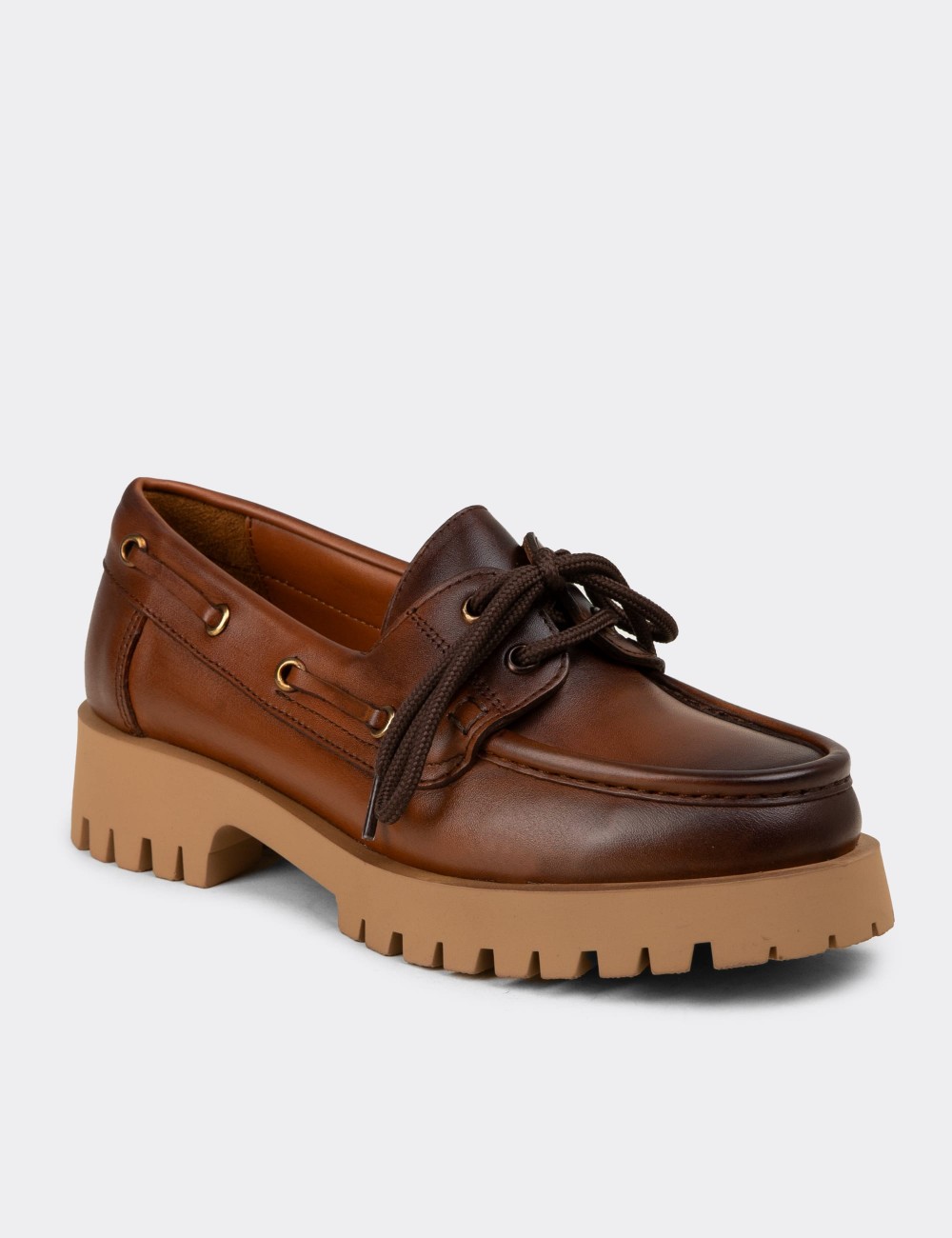 Women's Marine Tan Leather Loafers - 02036ZTBAC02