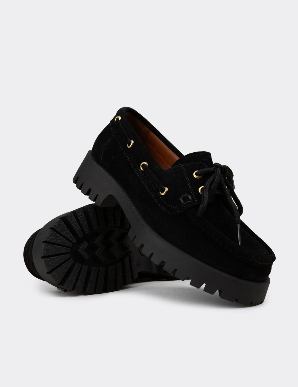 Women's Marine Black Suede Leather Loafers - 02036ZSYHC01