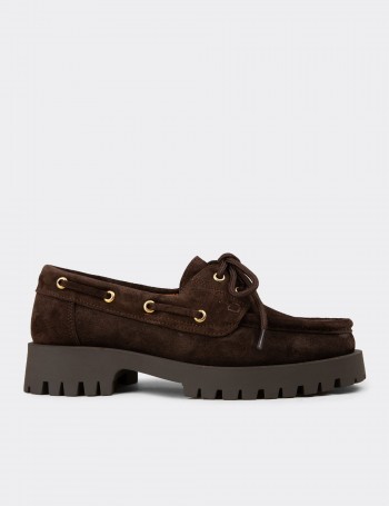 Women's Brown Suede Leather Boat Loafers