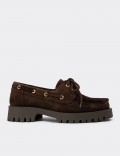 Women's Brown Suede Leather Boat Loafers