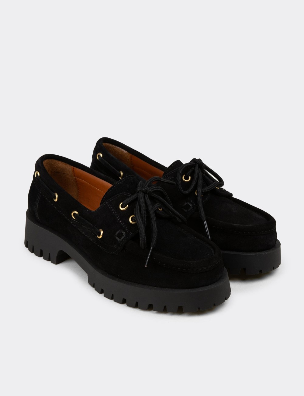 Women's Marine Black Suede Leather Loafers - 02036ZSYHC01