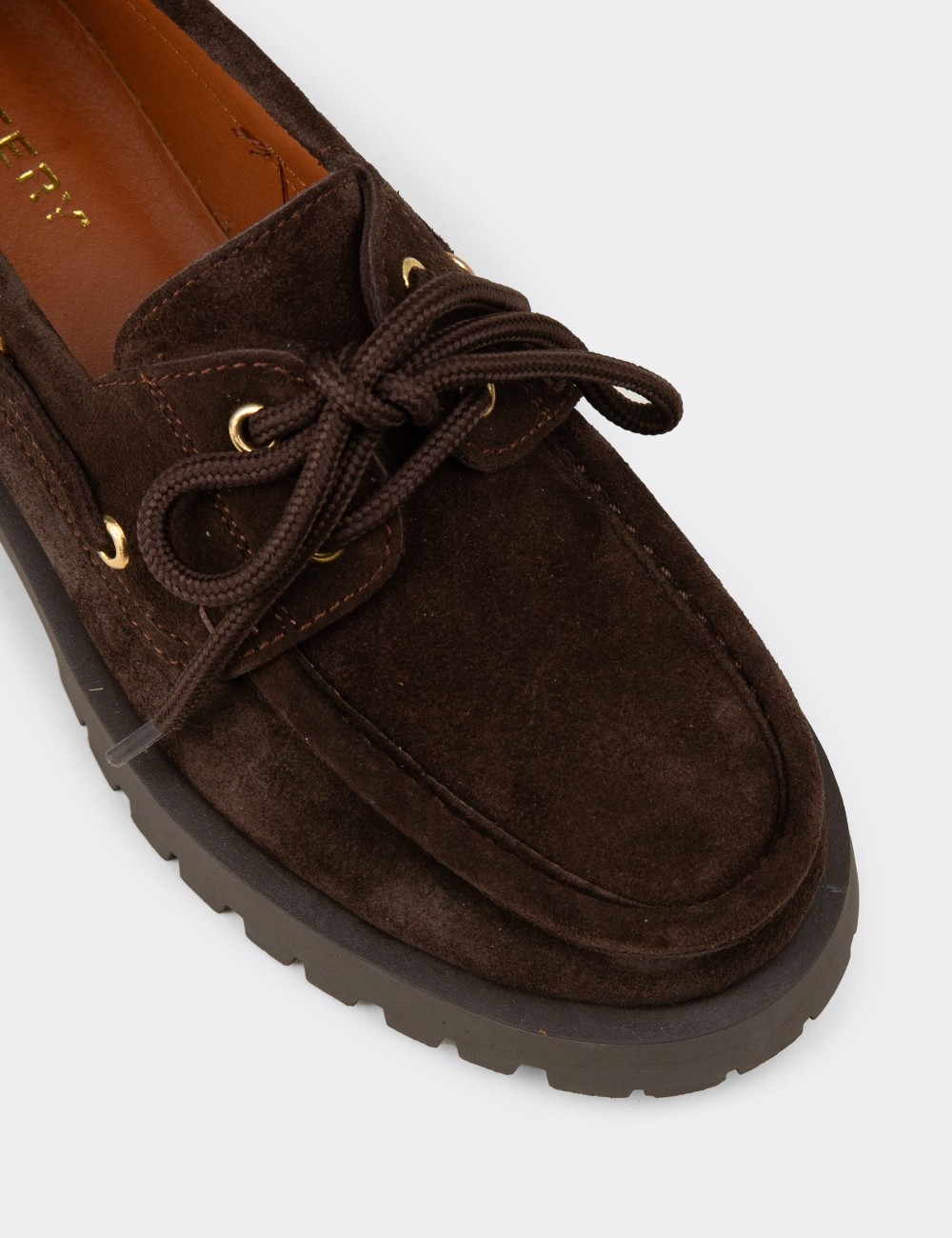 Women's Brown Suede Leather Boat Loafers - 02036ZKHVC01
