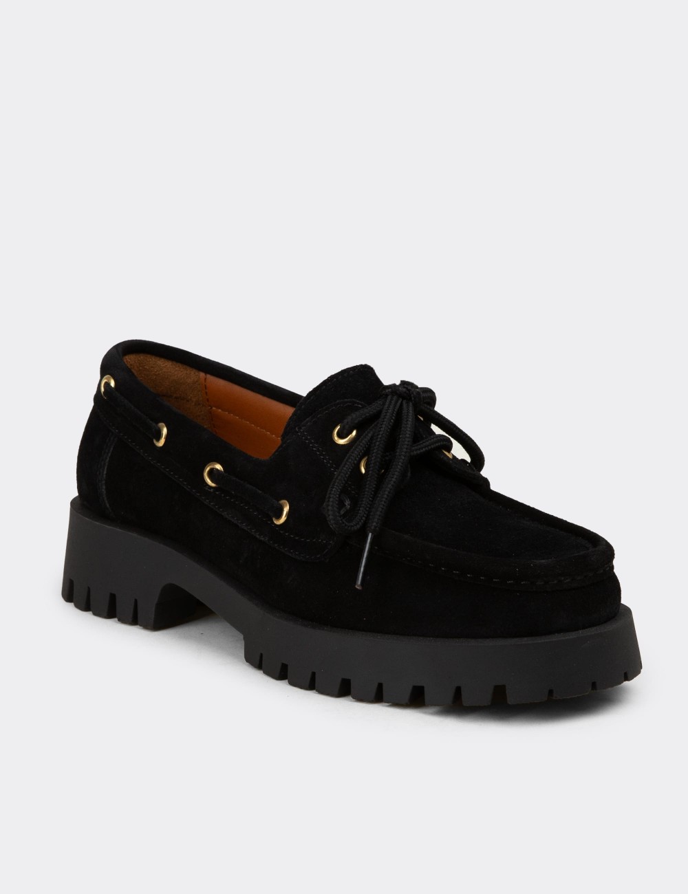Women's Marine Black Suede Leather Loafers - 02036ZSYHC01