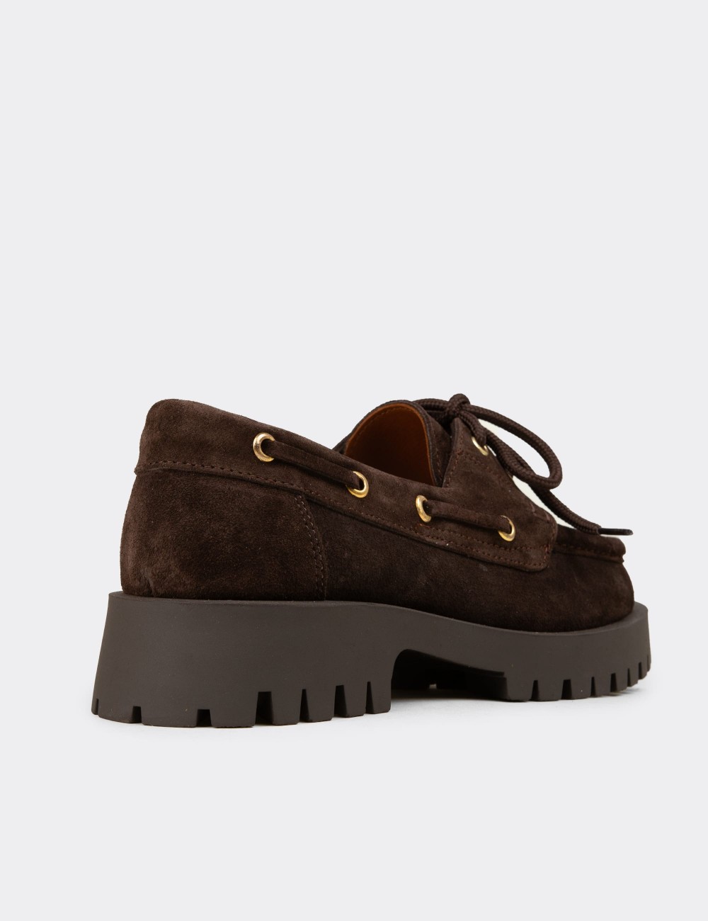 Women's Brown Suede Leather Boat Loafers - 02036ZKHVC01