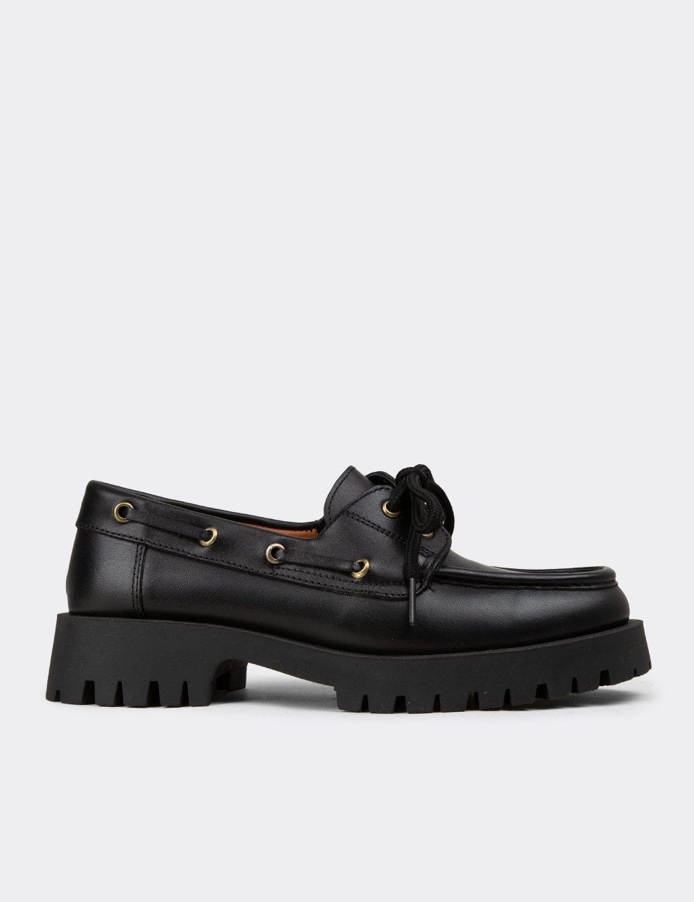 Women's Marine Black Leather Loafers - 02036ZSYHC02