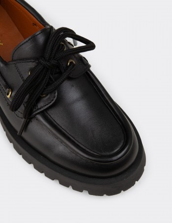 Women's Marine Black Leather Loafers
