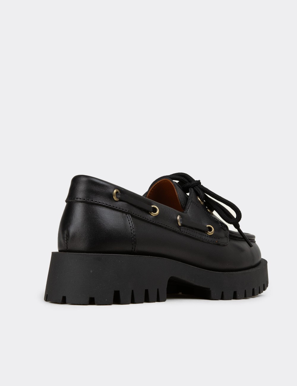 Women's Marine Black Leather Loafers - 02036ZSYHC02
