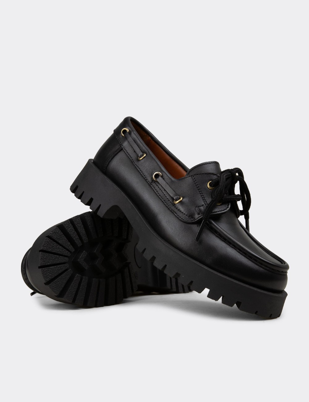 Women's Marine Black Leather Loafers - 02036ZSYHC02