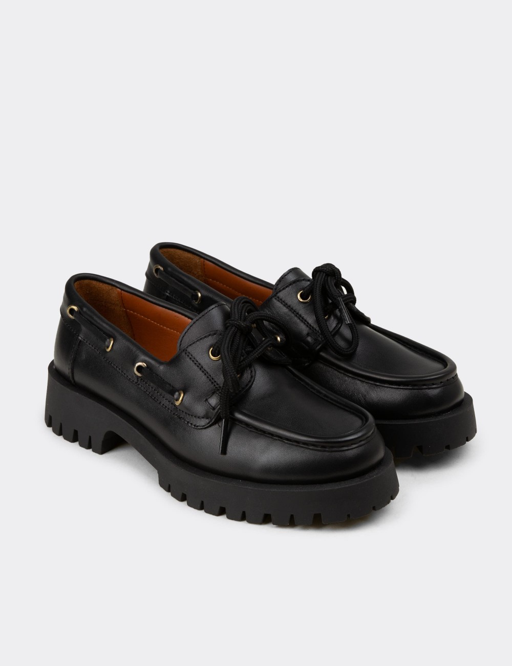 Women's Marine Black Leather Loafers - 02036ZSYHC02