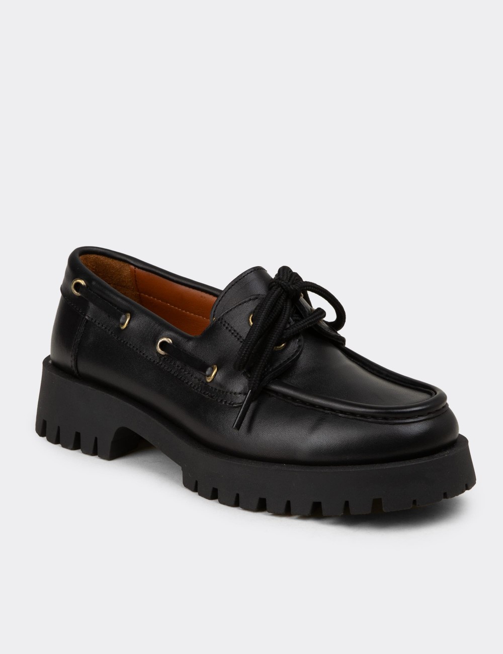 Women's Marine Black Leather Loafers - 02036ZSYHC02