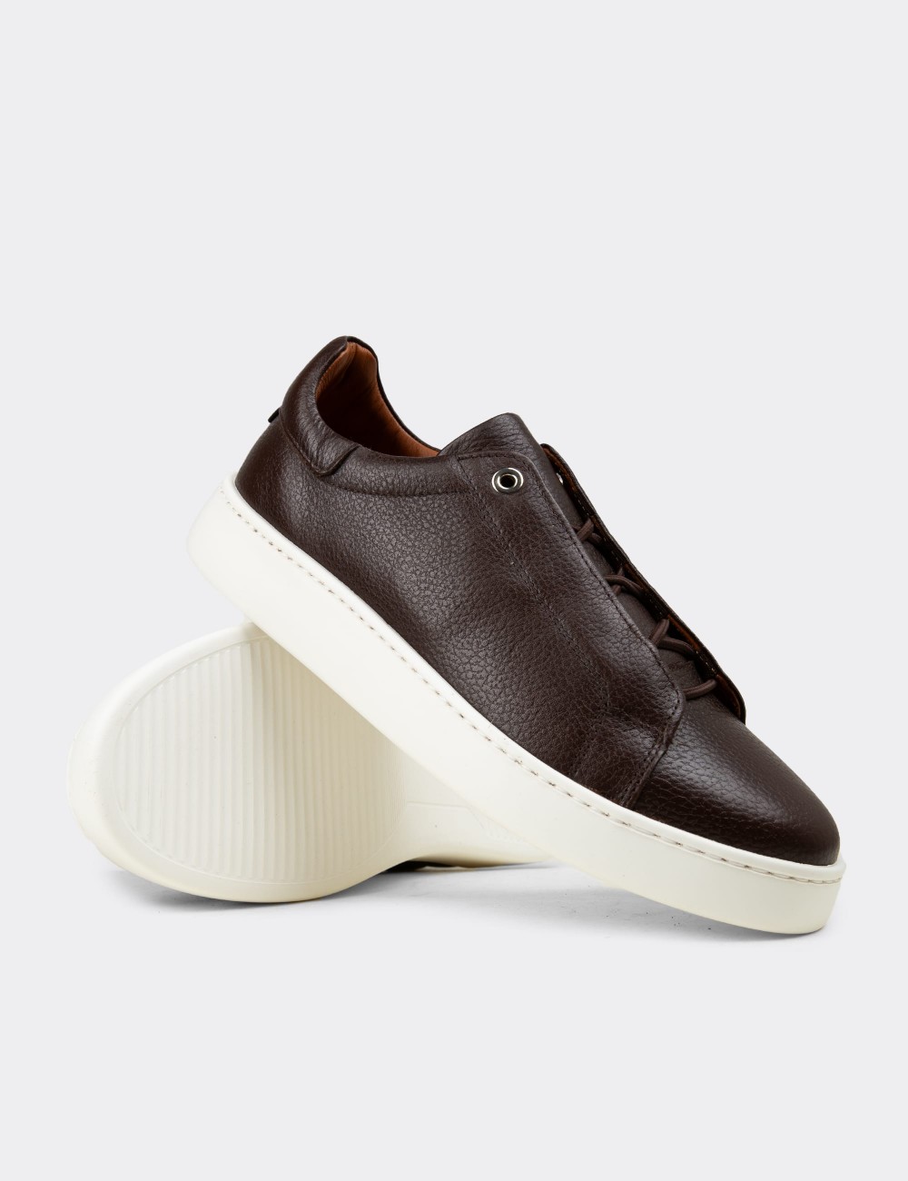 Men's Brown Leather Sneakers - 04444MKHVE01