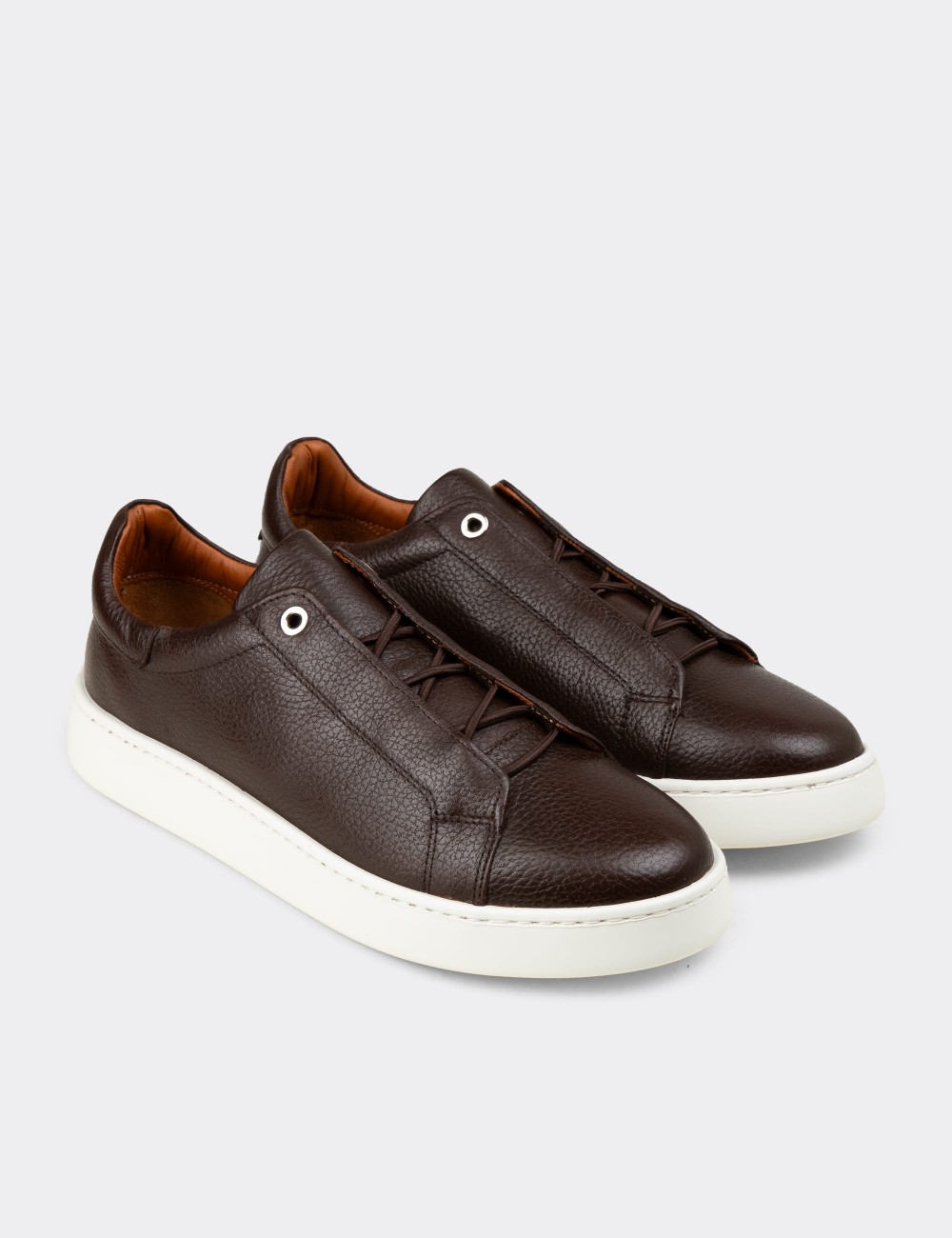Men's Brown Leather Sneakers - 04444MKHVE01