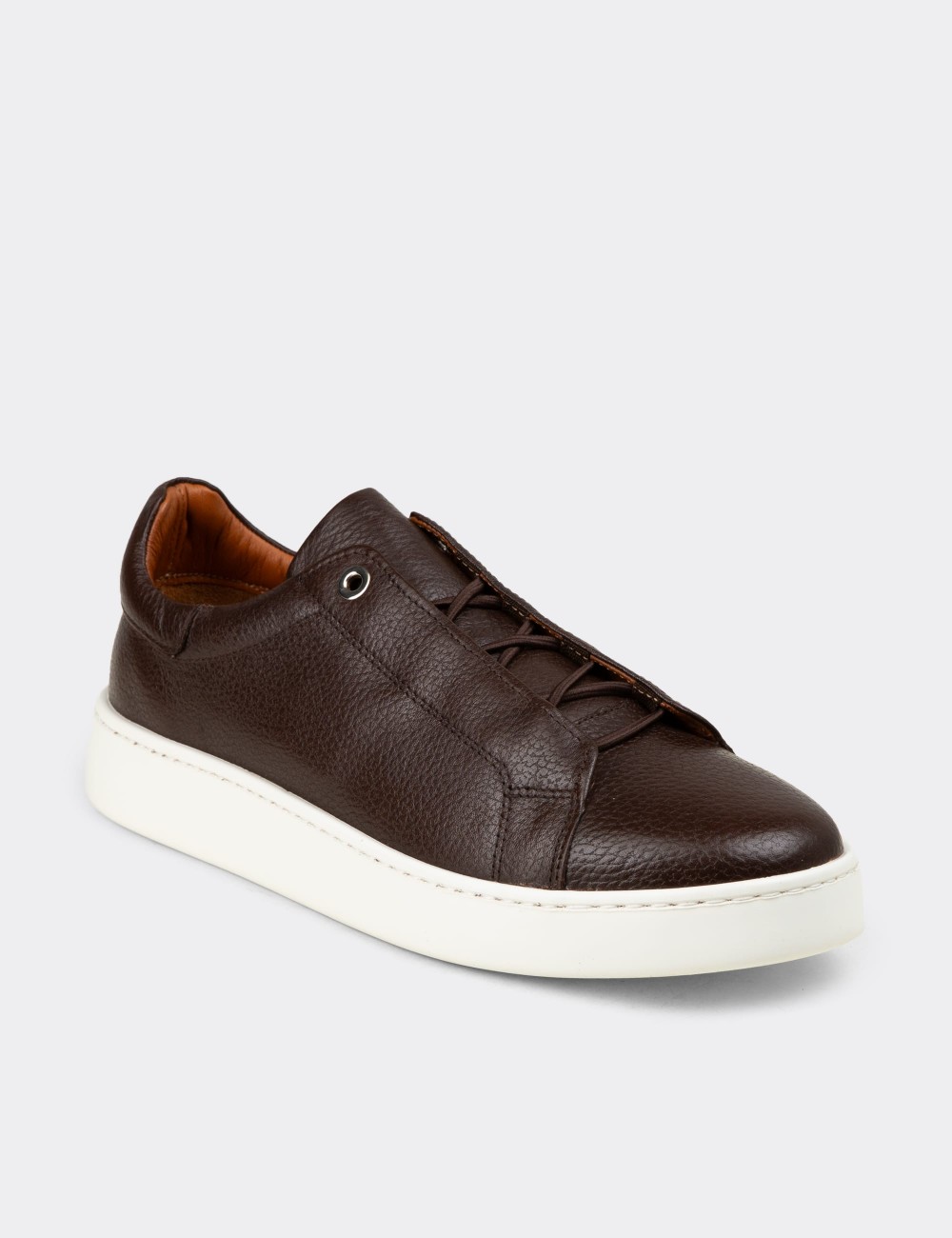 Men's Brown Leather Sneakers - 04444MKHVE01