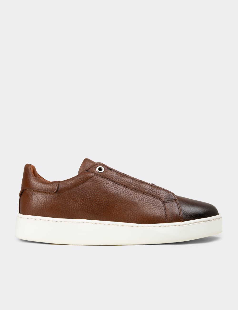Men's Tan Leather Sneakers - 04444MTBAE01