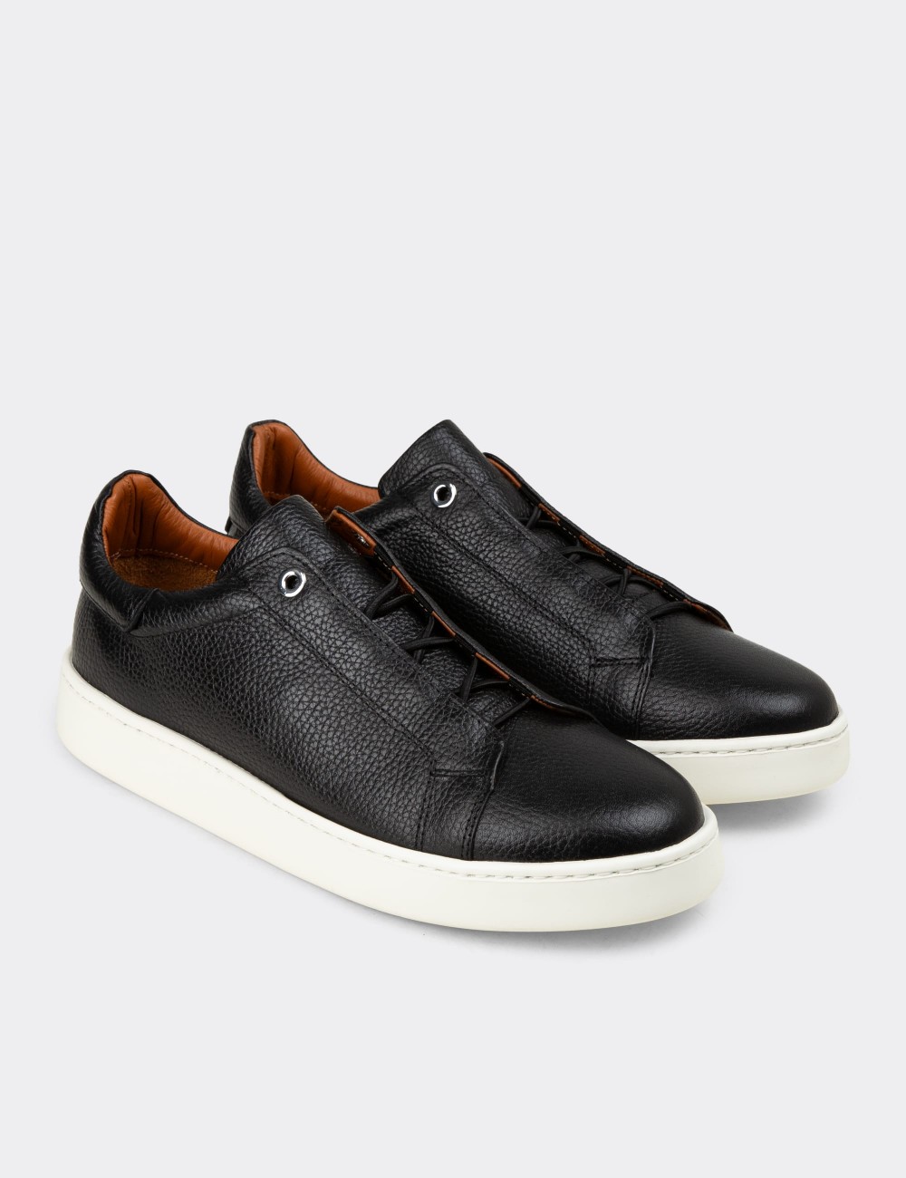 Men's Black Leather Sneakers - 04444MSYHE02