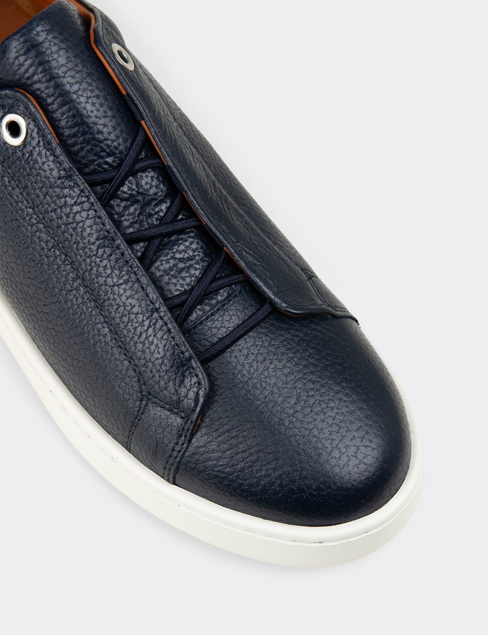 Men's Navy Leather Sneakers - 04444MLCVE01
