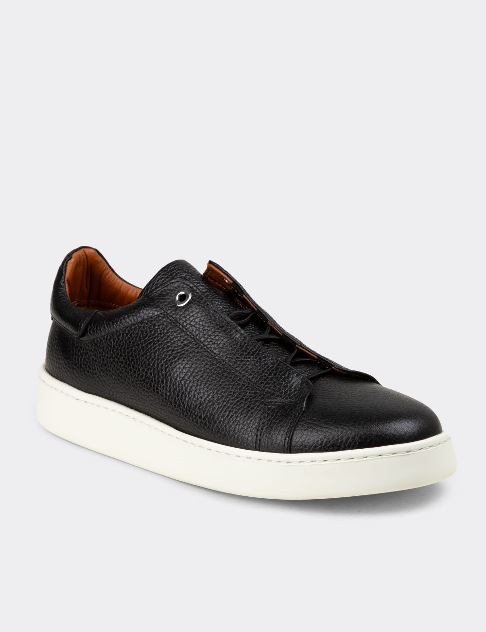 Men's Black Leather Sneakers - 04444MSYHE02