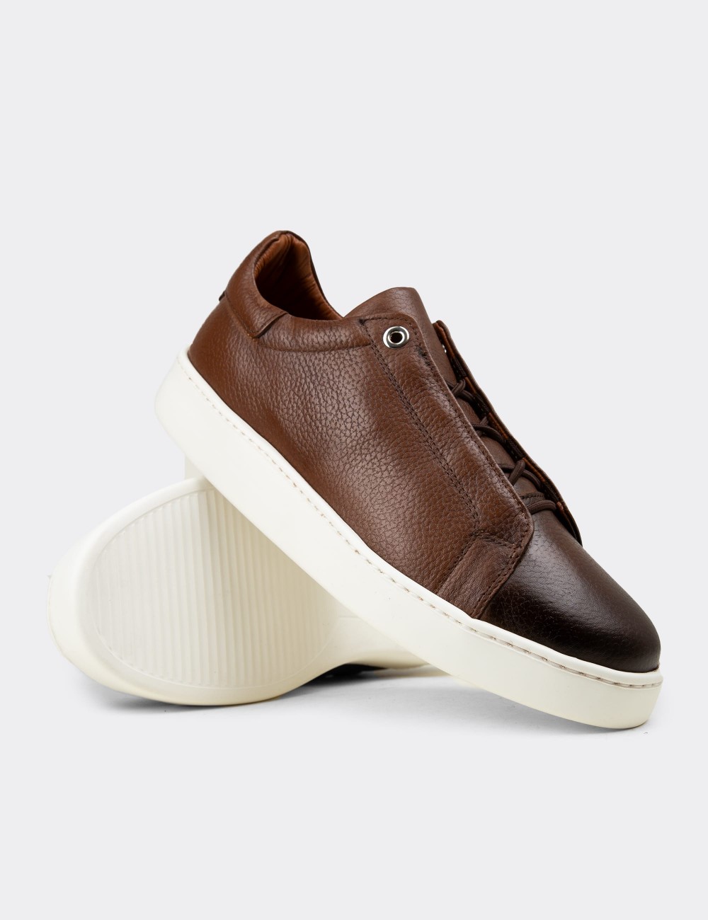 Men's Tan Leather Sneakers - 04444MTBAE01
