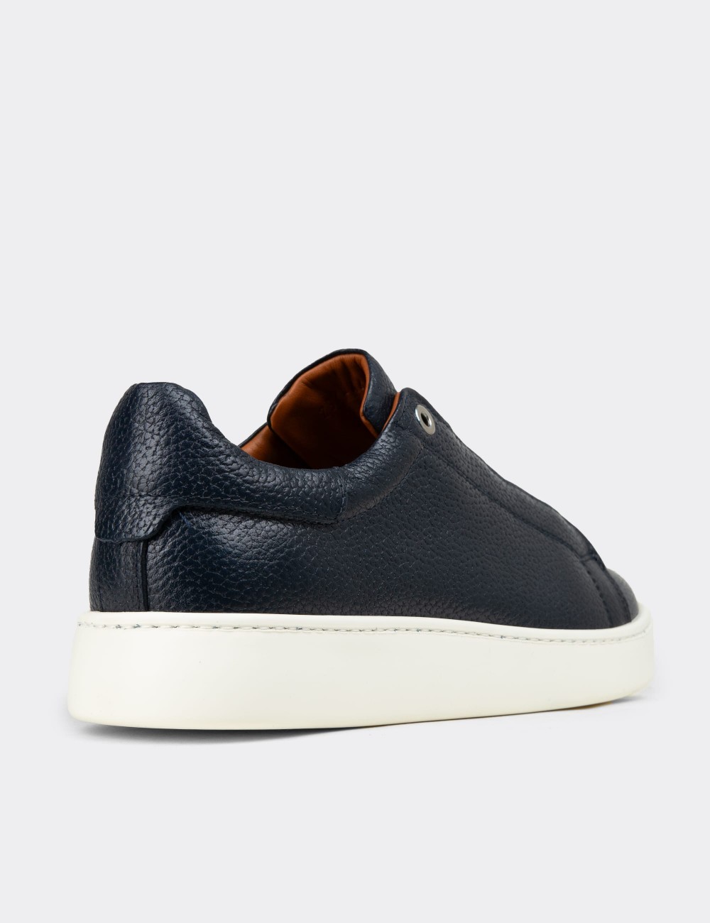 Men's Navy Leather Sneakers - 04444MLCVE01