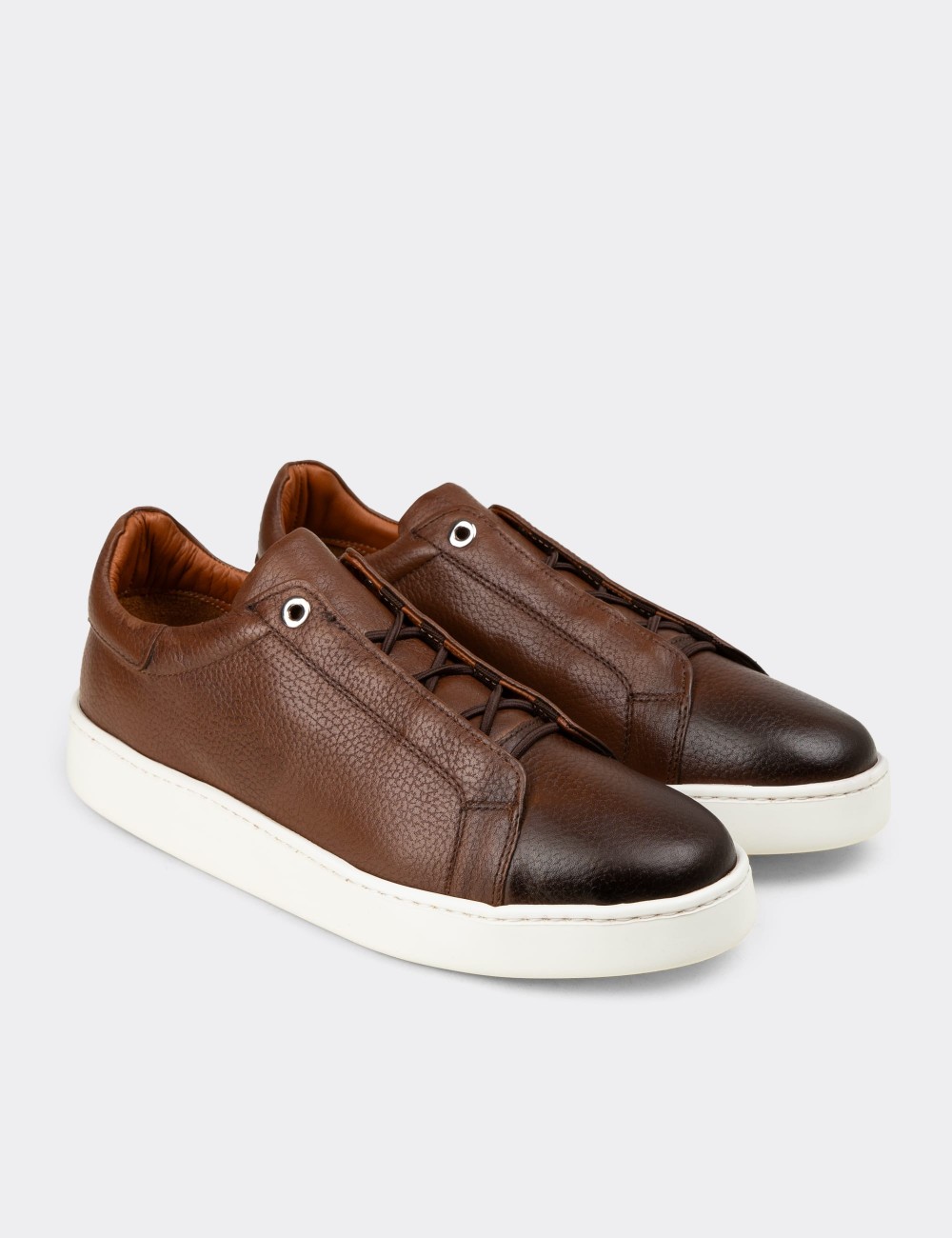 Men's Tan Leather Sneakers - 04444MTBAE01