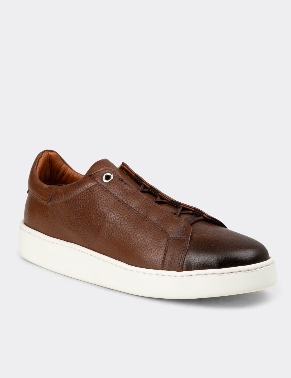 Men's Tan Leather Sneakers - 04444MTBAE01