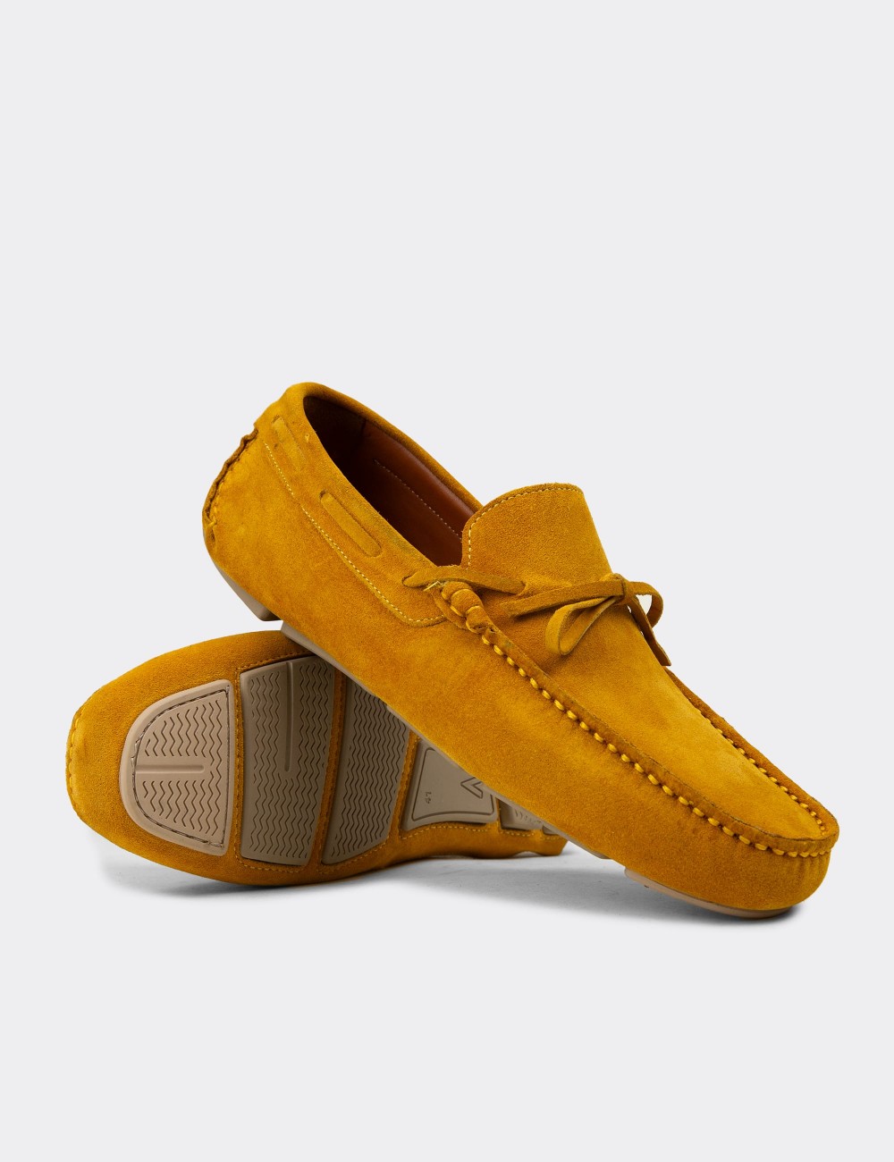 Men's Yellow Suede Leather Driving Shoes - E0919MSRIC01
